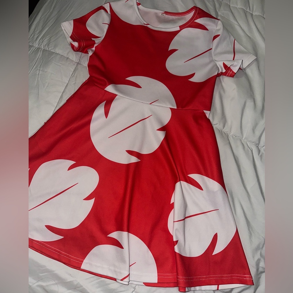 Lilo Red Dress costume with Bold White Floral Print